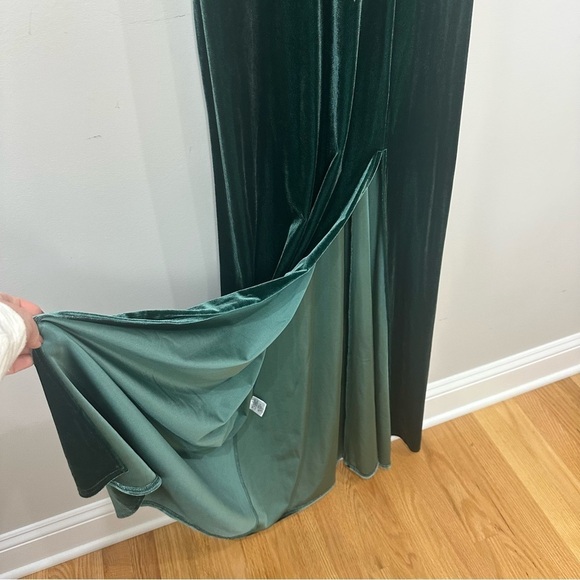 Birdy Grey Hannah Velvet Gown Dress Emerald Green Double V neck Flutter Sleeve - Picture 8 of 13